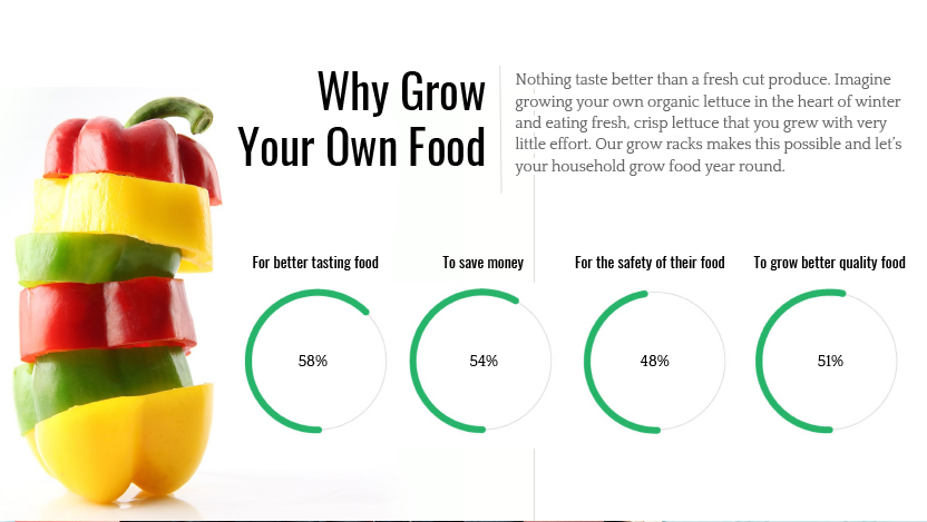 Google slide with title, paragraph, large image of peppers and circle graphs