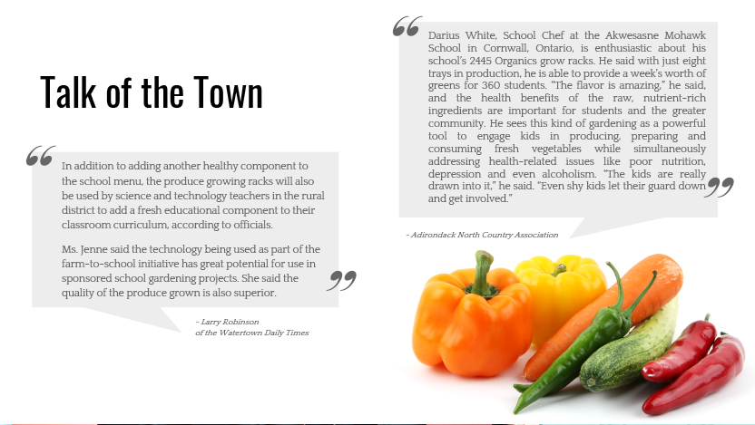 Google slide with quotes in grey speech bubbles and image of veggies